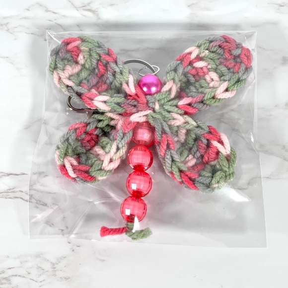 Crochet & Bead Butterfly Bag Charm Keychain - Picture 3 of 5